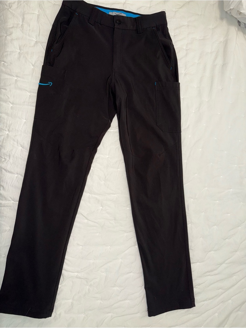 Amazon Men's Black Cargo Pants with Blue Trim